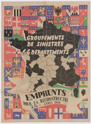 Groupements de sinistrés, 64 départements. Emprunts pour la reconstruction 4,75 %, avril 1948.
